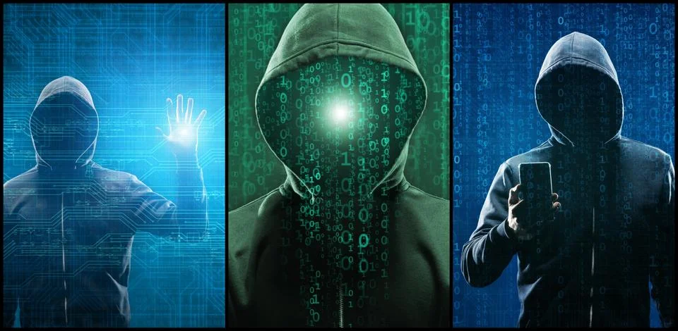 Wanted Hacker is Coding Virus Ransomware Using Abstract Binary Code. Concept of Stock Photos