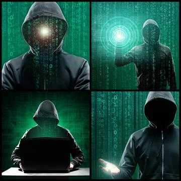 Wanted Hacker is Coding Virus Ransomware Using Abstract Binary Code. Concept of Stock Photos