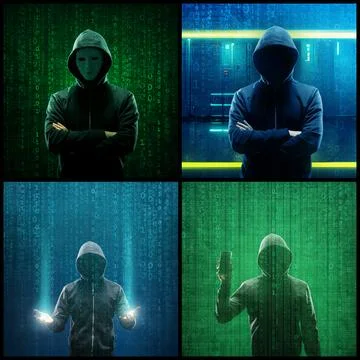 Wanted Hacker is Coding Virus Ransomware Using Abstract Binary Code. Concept of Stock Photos