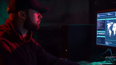 Wanted hackers coding virus ransomware using laptops and computers. Cyber attack Stock Footage 114262800