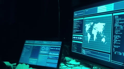 Wanted hackers coding virus ransomware using laptops and computers in the Stock Footage 304322298