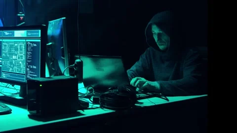 Wanted hackers coding virus ransomware using laptops and computers in the Stock Footage 304322971