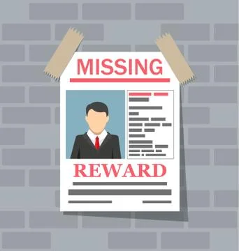 Wanted man paper poster. Missing announce Stock Illustration