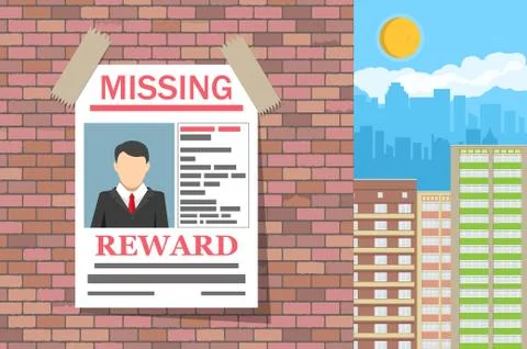Wanted man paper poster. Missing announce Stock Illustration