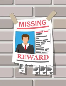 Wanted person paper poster. Missing announce Stock Illustration