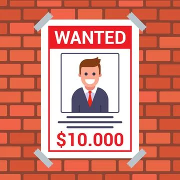 Wanted poster on a brick wall. Stock Illustration