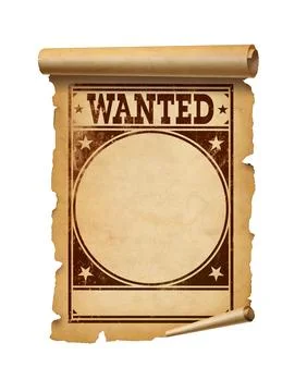 Wanted poster parchment scroll isolated on white 스톡 일러스트