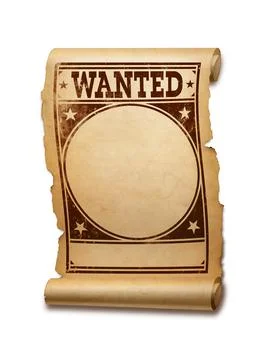 Wanted poster parchment scroll isolated on white Stock Illustration