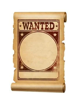 Wanted poster parchment scroll isolated on white Stock Photos