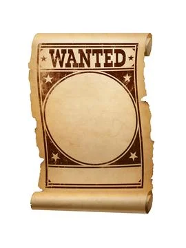 Wanted poster parchment scroll isolated on white Stock Photos