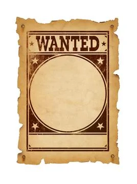 Wanted poster parchment scroll isolated on white 스톡 사진