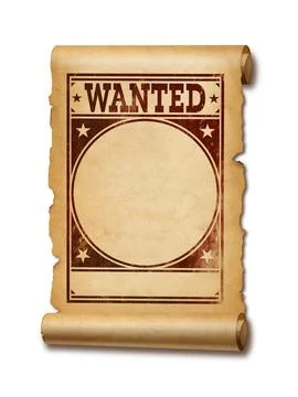 Wanted poster parchment scroll isolated on white Stock-Fotos