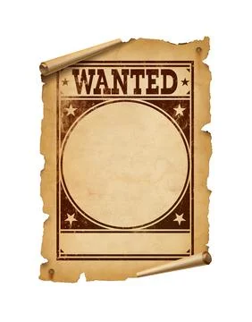 Wanted poster parchment scroll isolated on white Stock-Fotos