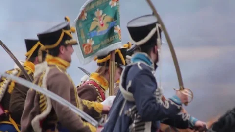 The war of 1812, the Russian cavalry with the banner, the hussars, Video stock 80106845