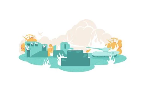 War 2D vector web banner, poster. Illustrazione stock