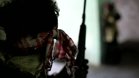 War. Abandoned building. Armed men are hiding. 스톡 동영상 68659160
