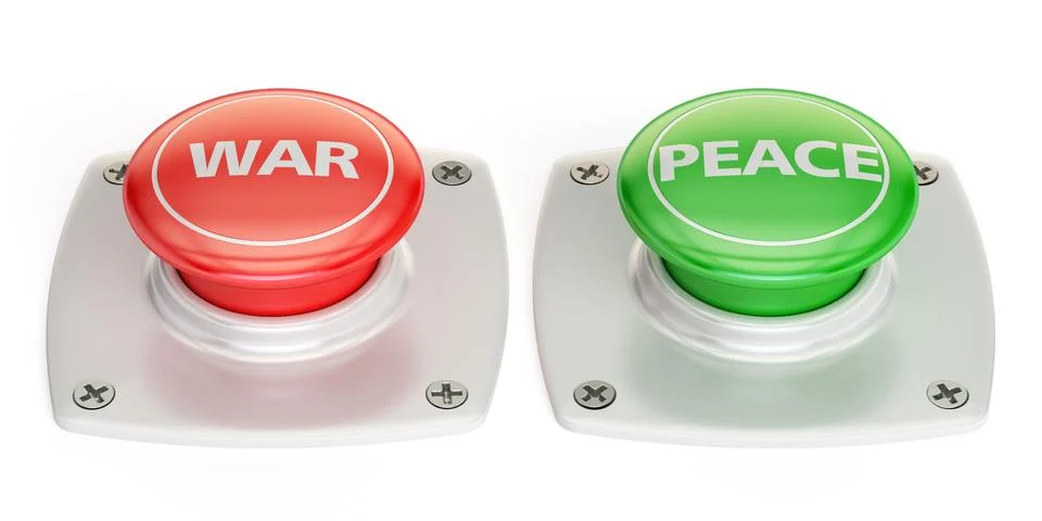 War and peace push button, 3D rendering Illustrazione stock
