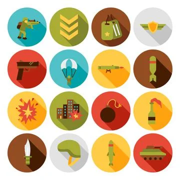 War Army Flat Icons 스톡 일러스트