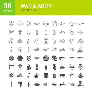War Army Line Web Glyph Icons 스톡 일러스트