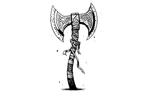 War axe hand drawn ink sketch. Engraved style vector illustration. Stock Illustration