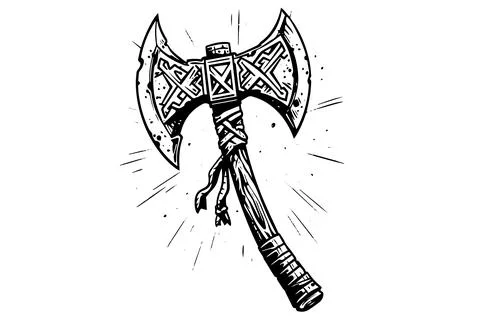 War axe hand drawn ink sketch. Engraved style vector illustration. Illustrazione stock