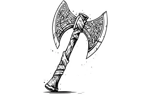 War axe hand drawn ink sketch. Engraved style vector illustration. Stock Illustration