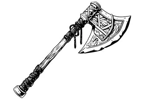 War axe hand drawn ink sketch. Engraved style vector illustration. Stock Illustration