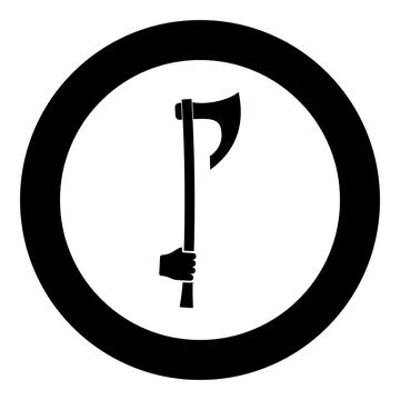 War axe in hand use arm poleaxe icon in circle round black color vector illus Stock Illustration