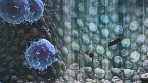 War of bacteria and cells Stock Illustration