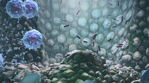 War of bacteria and cells Illustrazione stock
