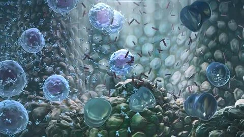 War of bacteria and cells Stock Illustration