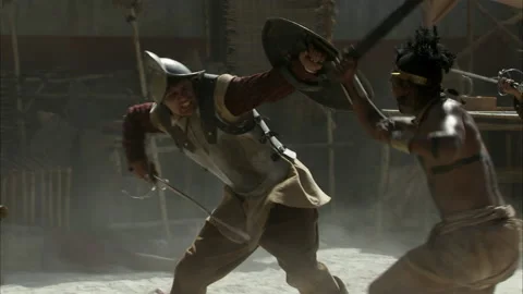 War between Aztecs and Conquistadors, 1500s - Reenactment Stock Footage 202906169