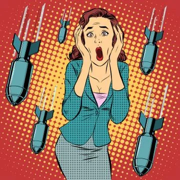 War bombing civilian woman panic horror Illustrazione stock
