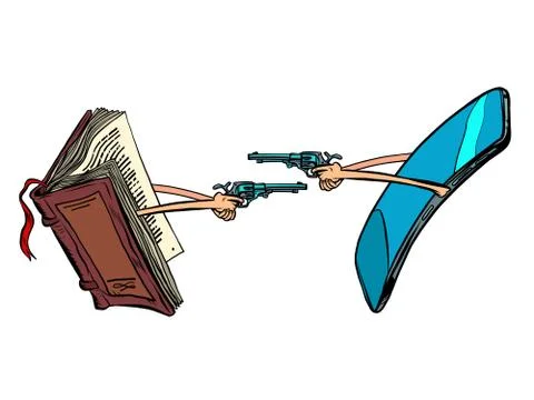 War of the book and smartphone Stock Illustration