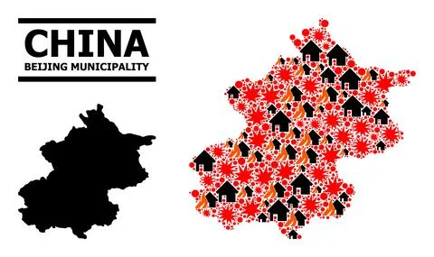 War Collage Map of Beijing Municipality 스톡 일러스트