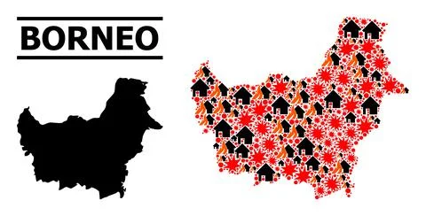 War Collage Map of Borneo Island 스톡 일러스트