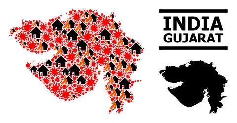 War Collage Map of Gujarat State Illustrazione stock