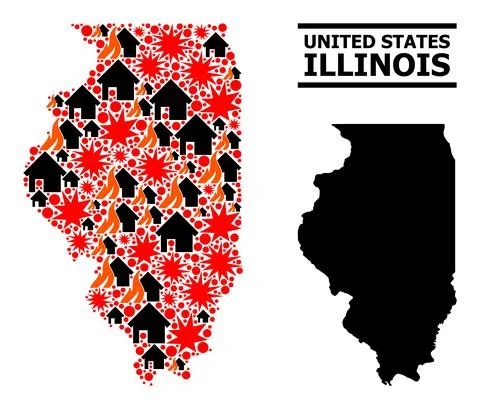 War Collage Map of Illinois State Illustrazione stock