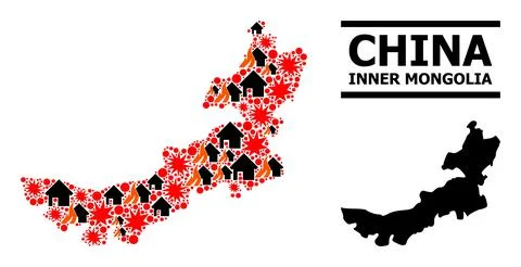 War Collage Map of Inner Mongolia 스톡 일러스트