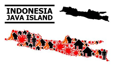 War Collage Map of Java Island Illustrazione stock