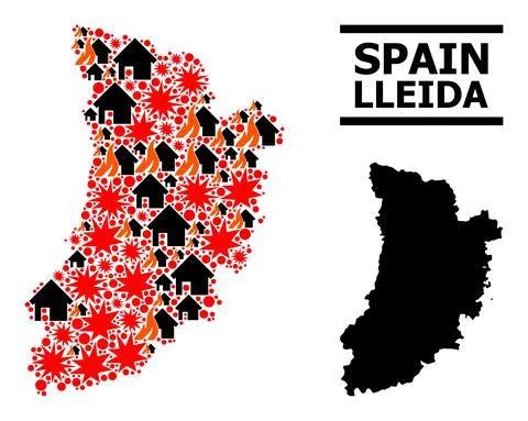 War Collage Map of Lleida Province Stock Illustration