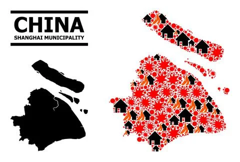 War Collage Map of Shanghai Municipality Illustrazione stock