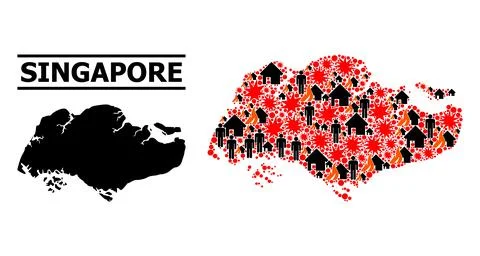 War Collage Map of Singapore Stock Illustration