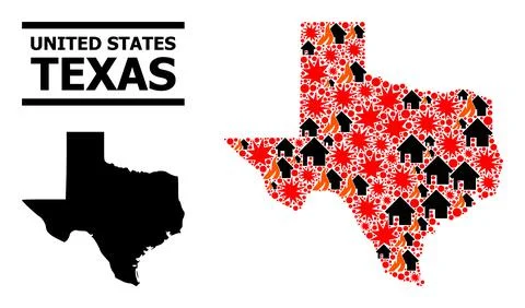 War Collage Map of Texas State Stock Illustration