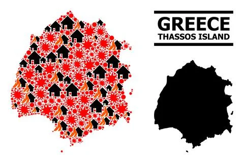 War Collage Map of Thassos Island イラスト素材