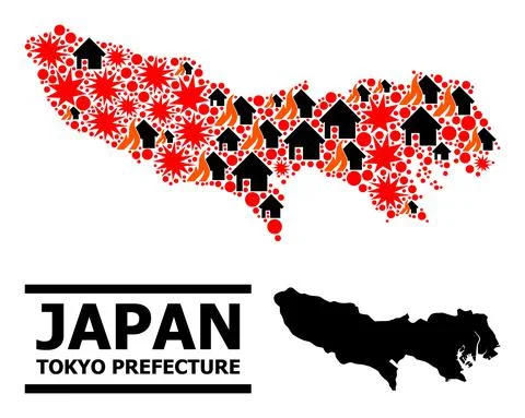 War Collage Map of Tokyo Prefecture Stock Illustration