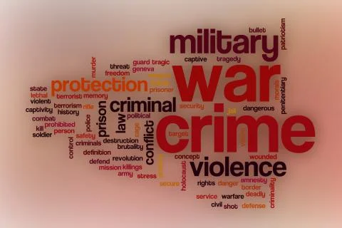 War crime word cloud with abstract background Stock-Illustration