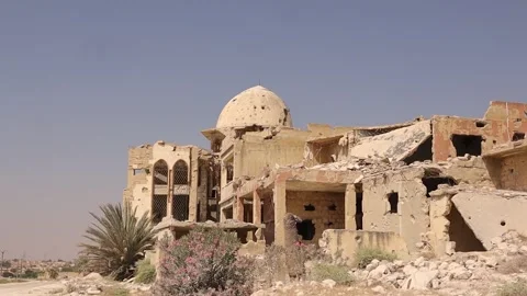 War damaged Aleppo destroyed and truck bringing materials for rebuilding Stock Footage 316943727