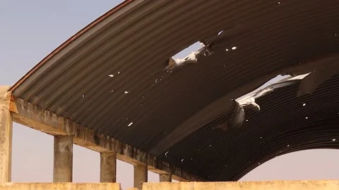 War damaged warehouse after explosions in Aleppo Syria Video stock 319985127