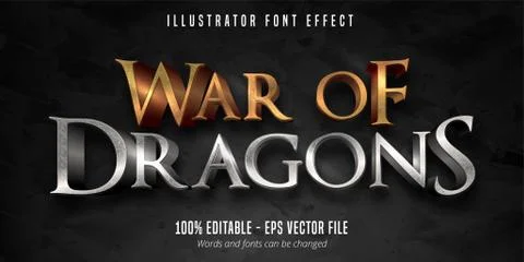 War of dragons text, 3d game style editable font effect Stock Illustration